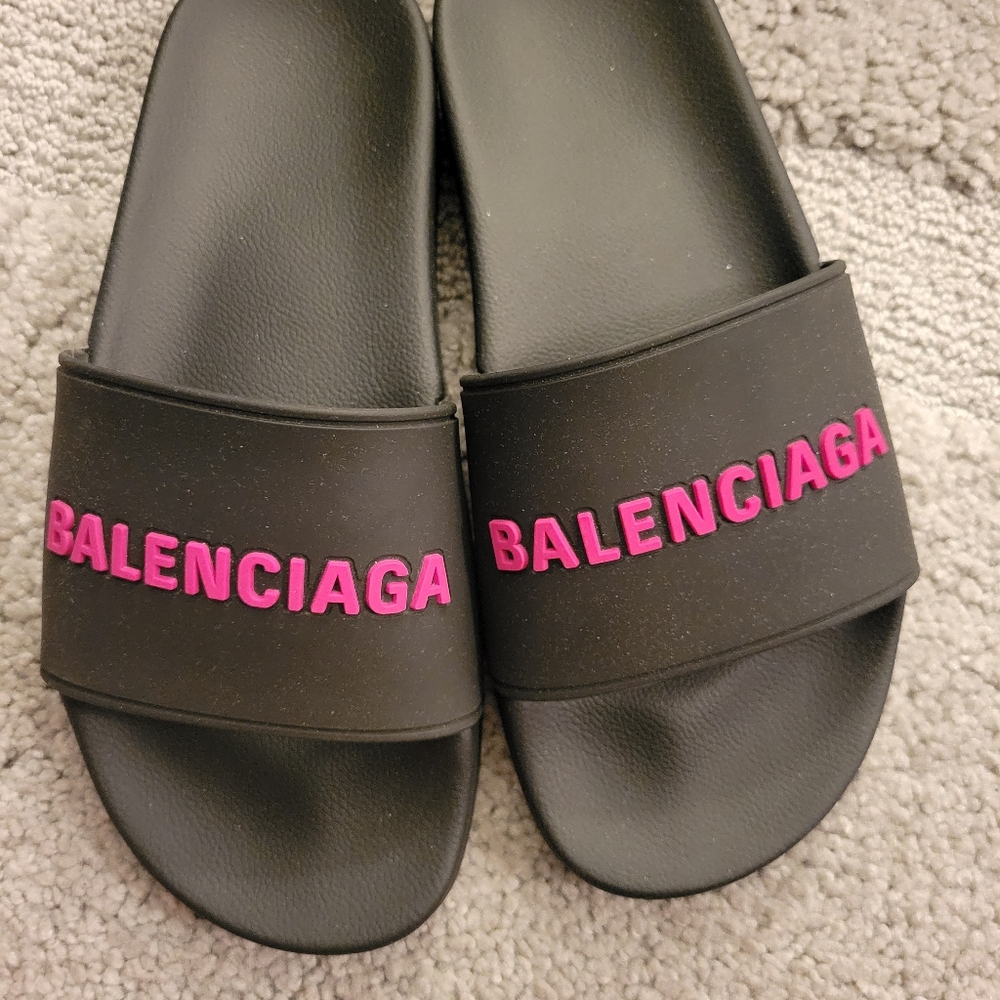 Balenciaga Pool Black and Pink Slides